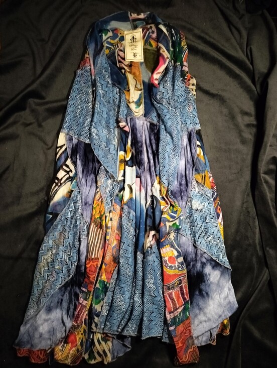 Fleur de Lis Collection Jackets & Blazers - EUC Fleur De Lis Boho Bohemian Patchwork Maxi Long Vest Blue Accents Medium